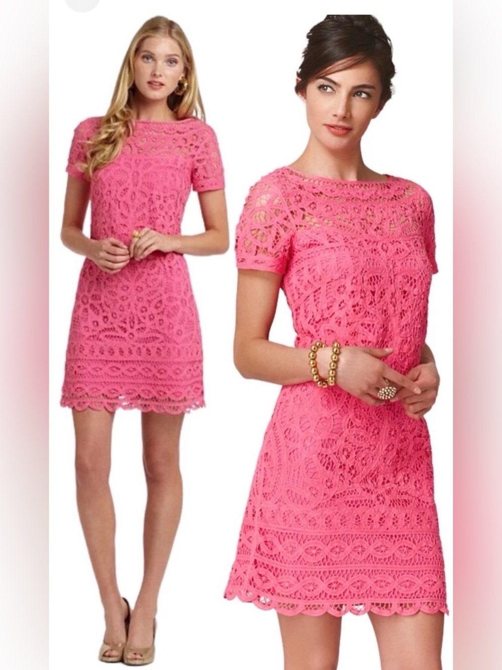 Lilly Pulitzer Hotty Pink Marie Kate szL Cotton lace Cotton Lined Demure Dress